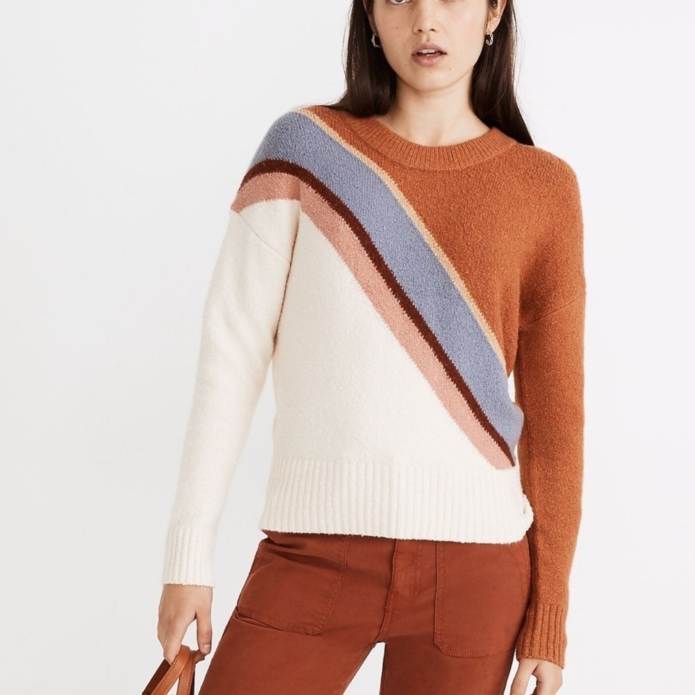 Madewell Striped Lyford Pullover Sweater in Coziest Textured Large Crewneck